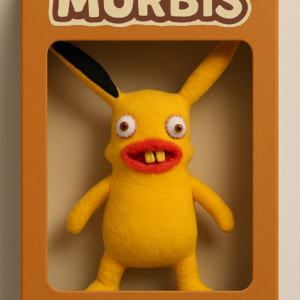 Murbi Pikabeast, un muñeco de fieltro hecho a mano de color amarillo con ojos saltones y dientes grandes.